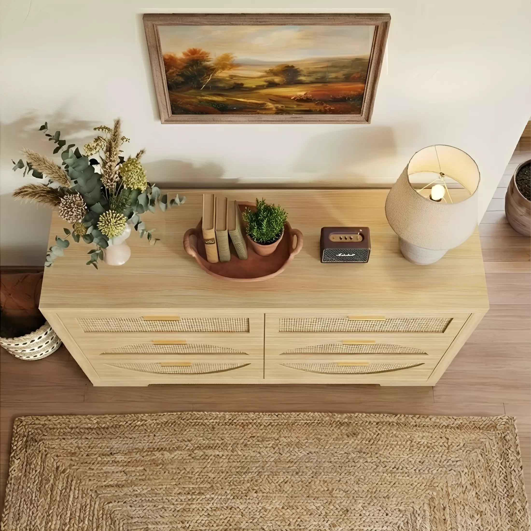 Rattan Dresser with Arched Design and Woven Drawer Fronts