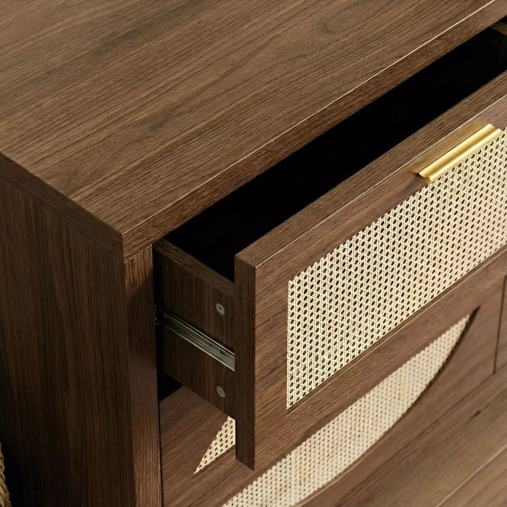 Rattan Dresser with Arched Design and Woven Drawer Fronts