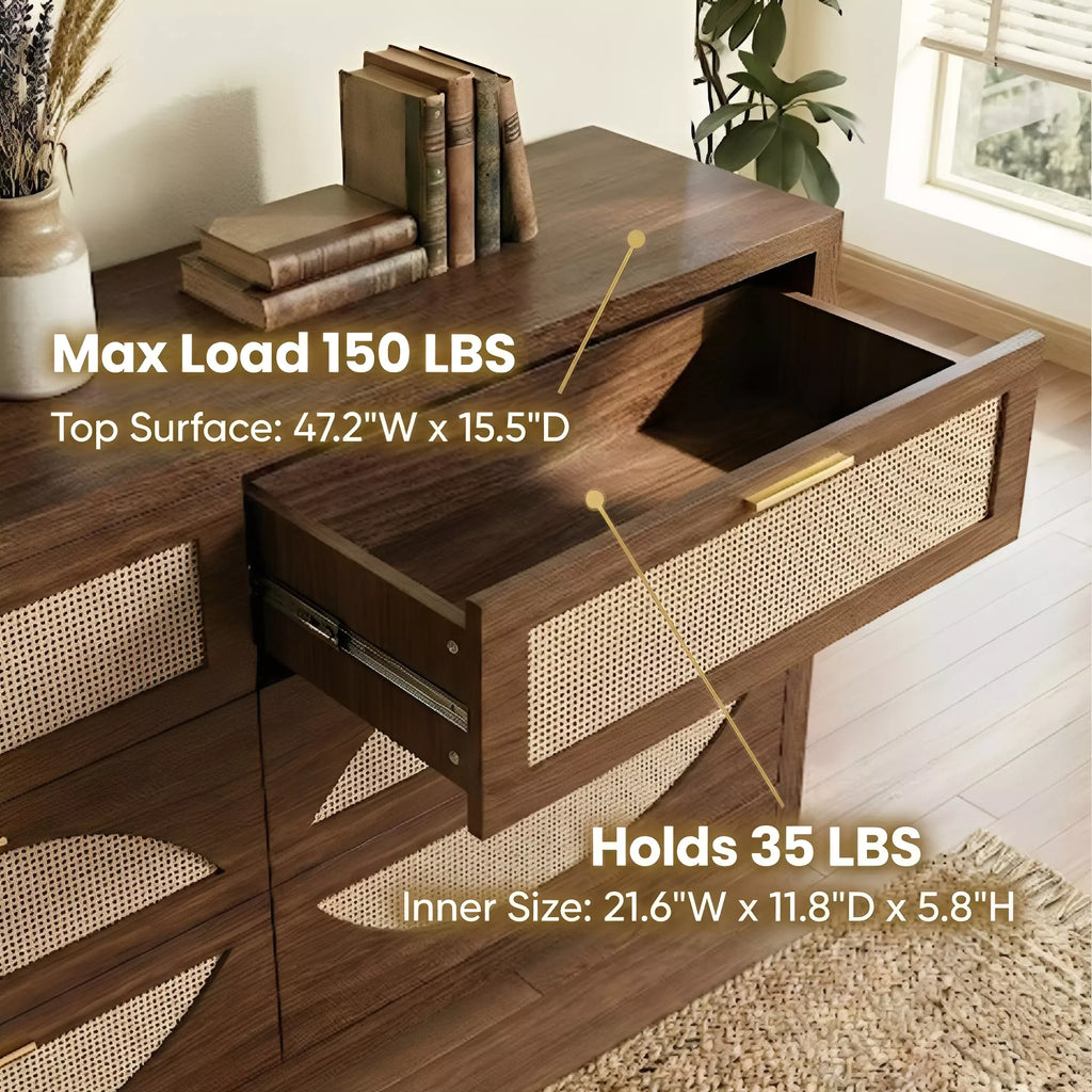 Rattan Dresser with Arched Design and Woven Drawer Fronts