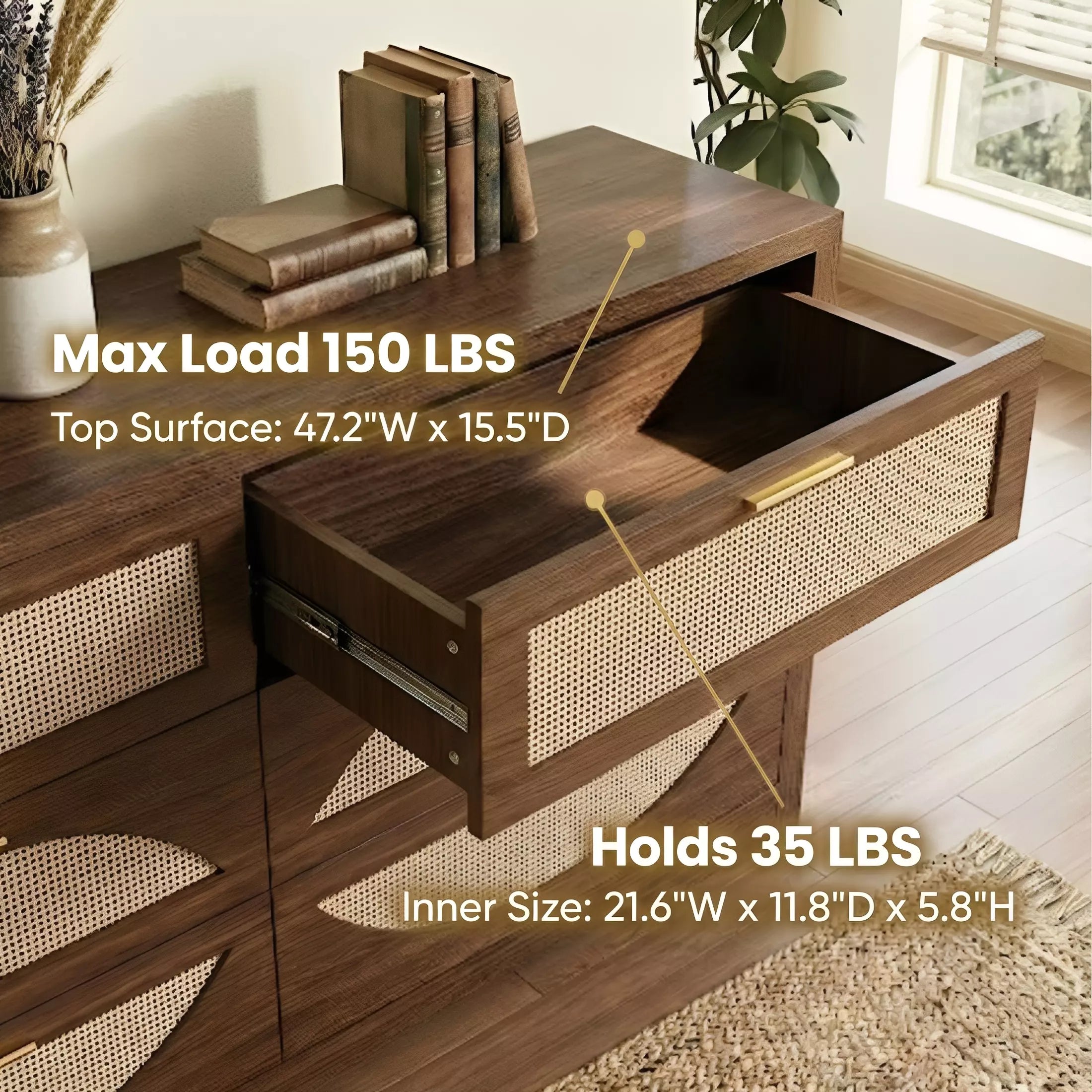 Rattan Dresser with Arched Design and Woven Drawer Fronts