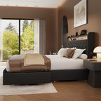 Upholstered Bed Frame with Storage Drawers and LED Headboard