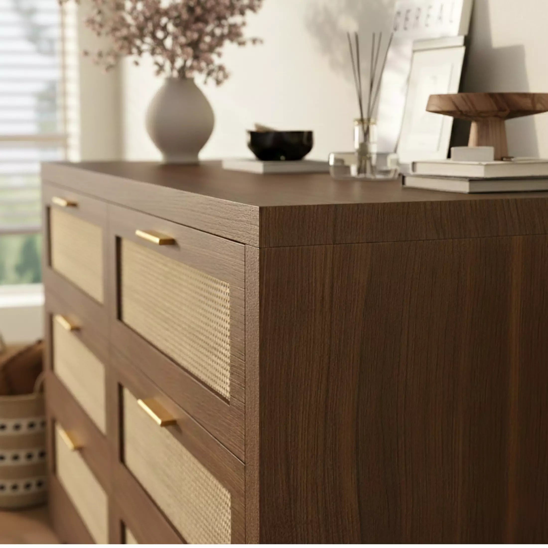 Rattan Dresser with Six Drawers and Modular Placement