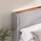 Upholstered Wingback Bed Frame with LED Headboard Shelf