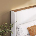 Upholstered Wingback Bed Frame with LED Headboard Shelf