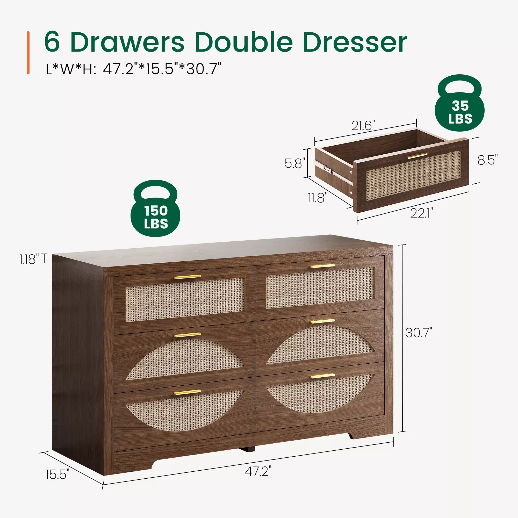 Rattan Dresser with Arched Design and Woven Drawer Fronts