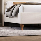 Upholstered Wingback Bed Frame with LED Headboard Shelf