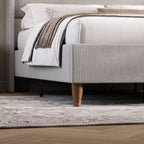 Upholstered Wingback Bed Frame with LED Headboard Shelf