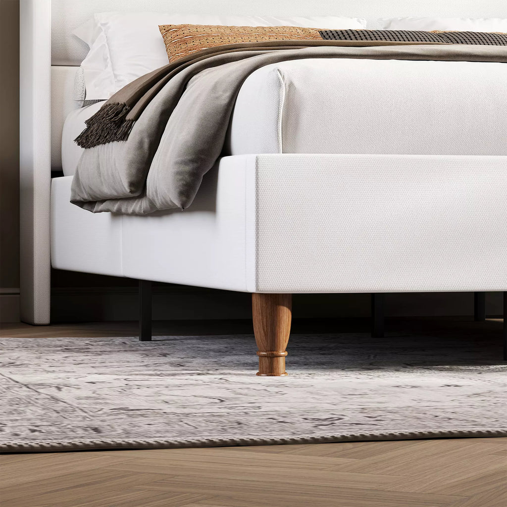 Upholstered Wingback Bed Frame with LED Headboard Shelf
