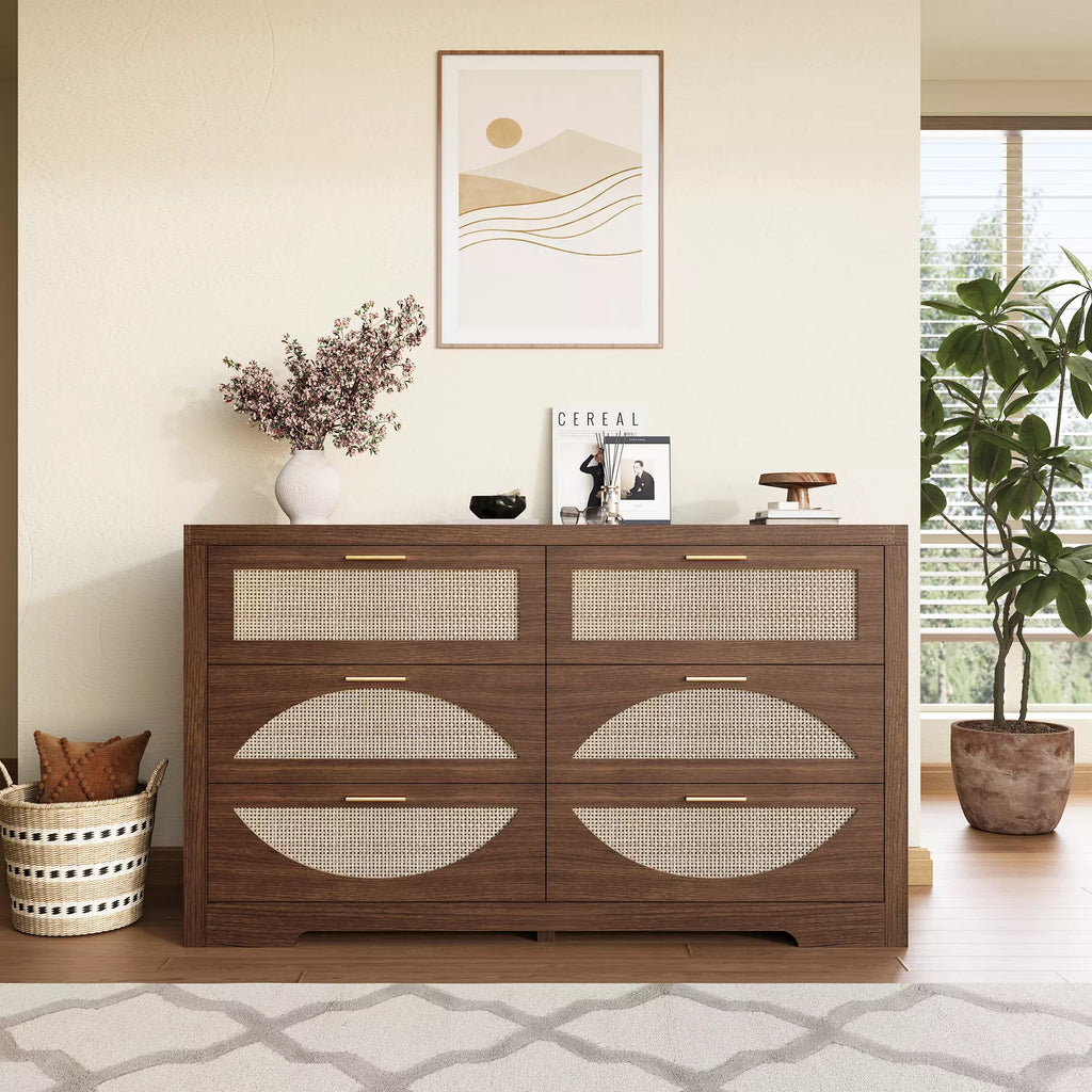 Rattan Dresser with Arched Design and Woven Drawer Fronts