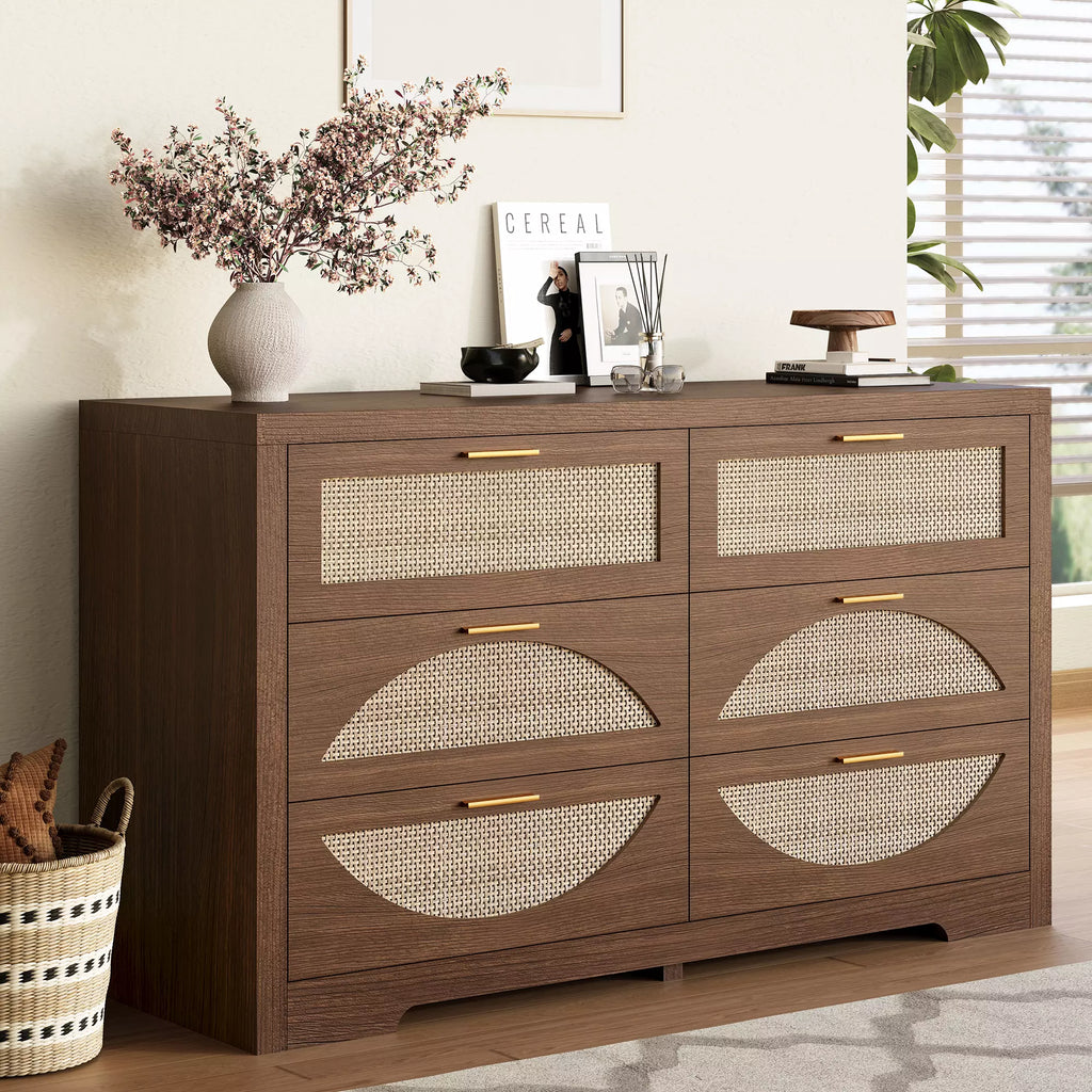 Rattan Dresser with Arched Design and Woven Drawer Fronts