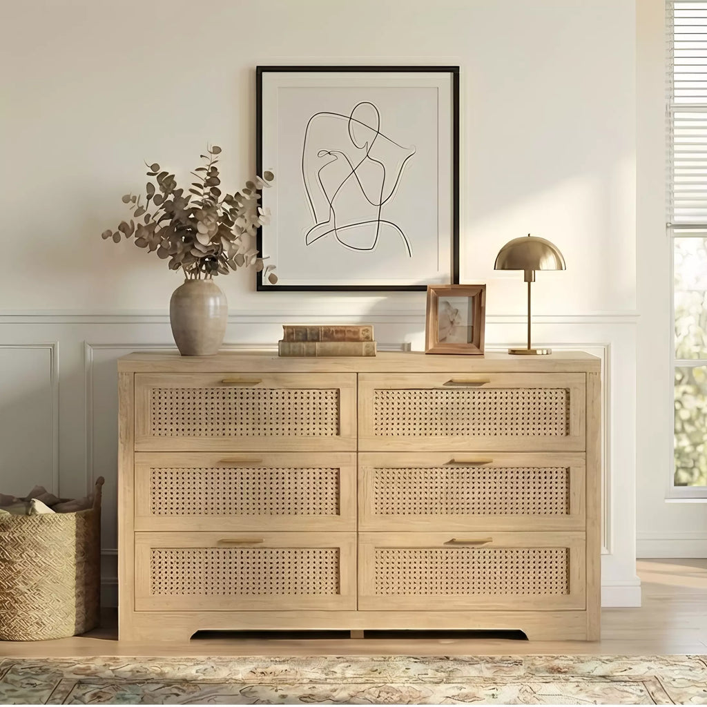 Rattan Dresser with Arched Design and Woven Drawer Fronts