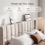 Upholstered Wingback Platform Bed Frame with Charging Ports