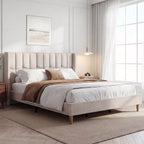 Upholstered Wingback Platform Bed Frame with Charging Ports