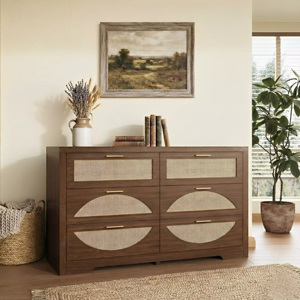 Rattan Dresser with Arched Design and Woven Drawer Fronts