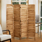 Louvered Wooden Room Divider with Folding Panels
