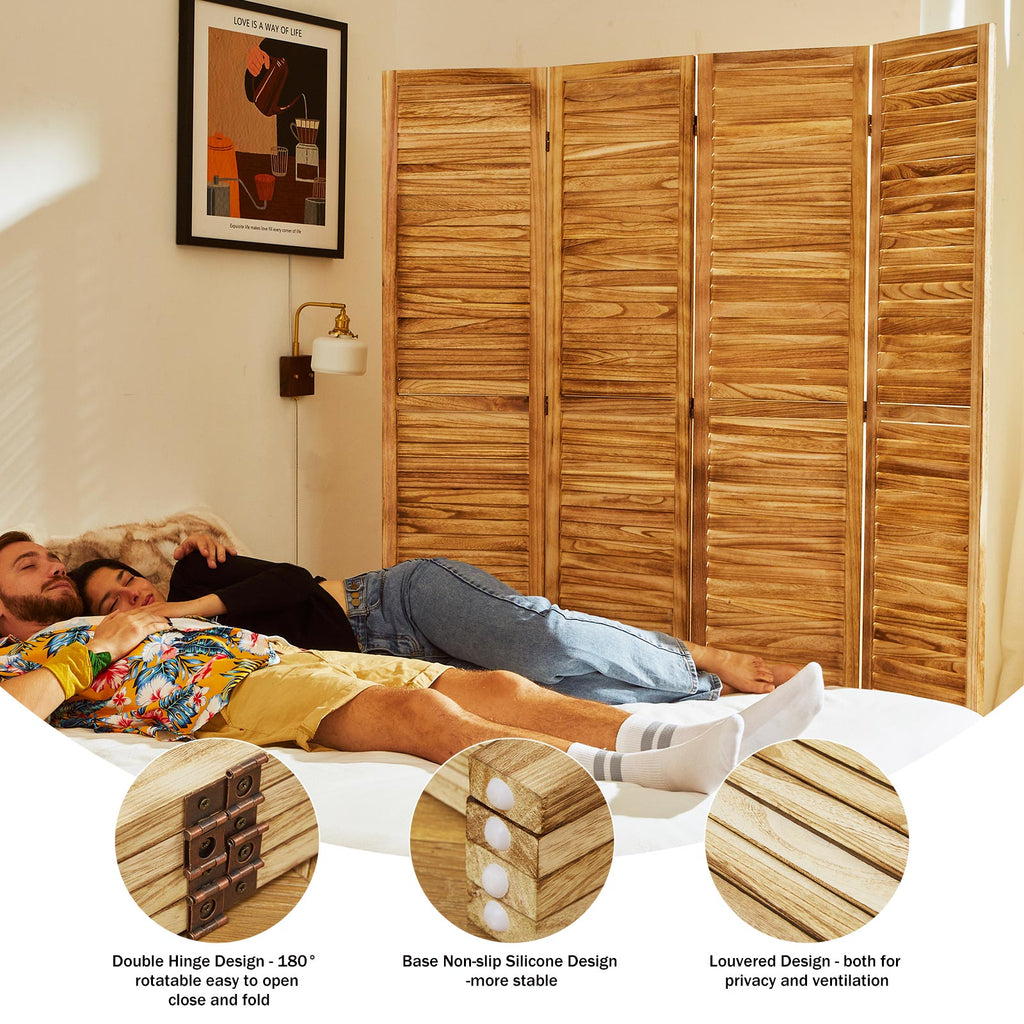 Louvered Wooden Room Divider with Folding Panels