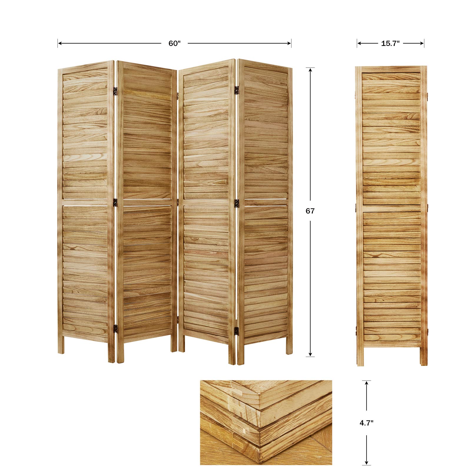 Louvered Wooden Room Divider with Folding Panels