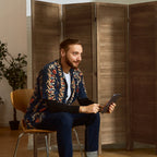 Louvered Wooden Room Divider with Folding Panels