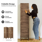 Louvered Wooden Room Divider with Folding Panels