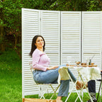 Louvered Wooden Room Divider with Folding Panels
