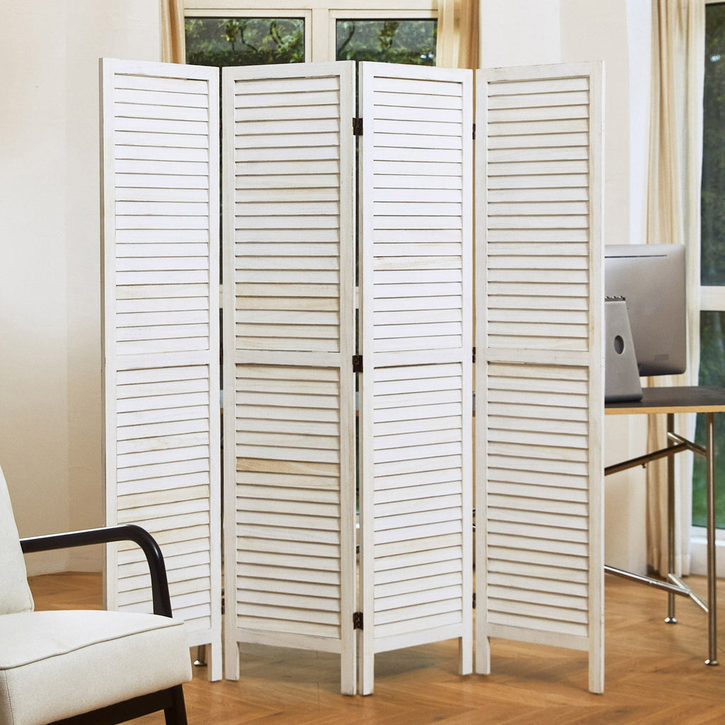 Louvered Wooden Room Divider with Folding Panels